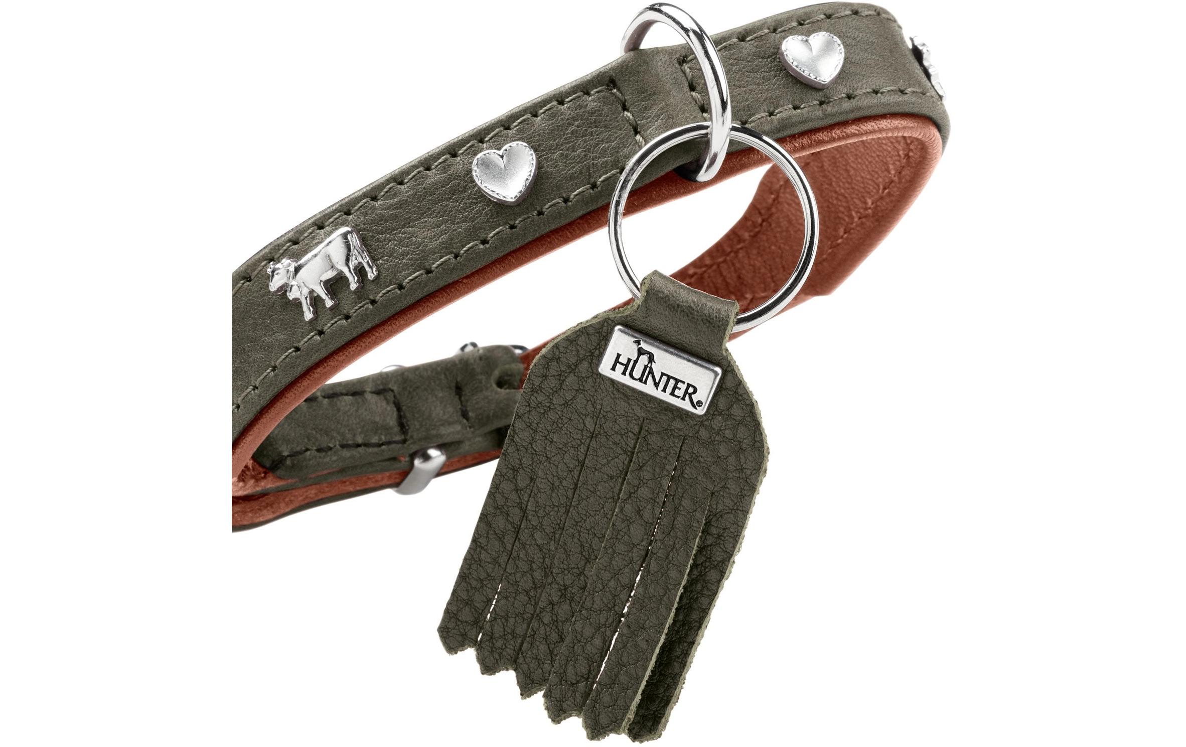 Halsband München Mini 27/XXS-XS, Rindsleder, Grün/CognacKlassisches Halsband für kleine Hunde und Welpen, mit auffälligen Besätzen im Trachten-Look