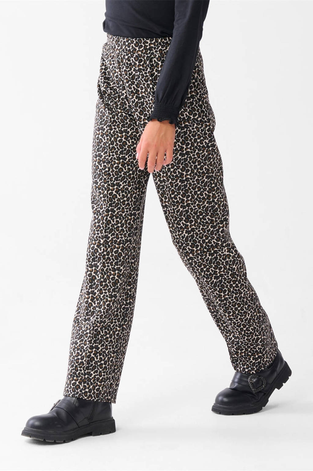 Shoeby wide leg broek met panterprint bruin/beige