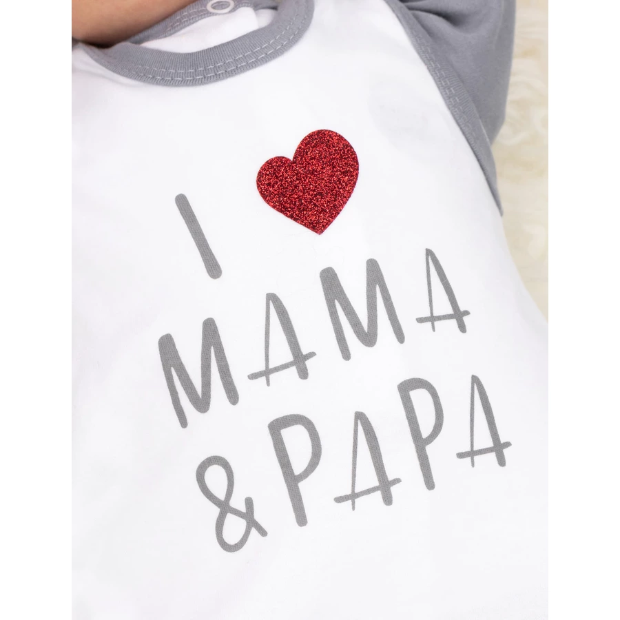Baby Sweets 2tlg Set Strampler + Shirt I love Mama & Papa weiß grau