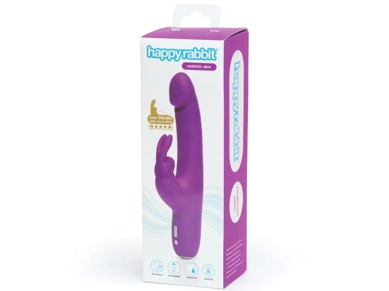 Happy Rabbit Vibrator Realistic Slim Rabbit Lila Schlanker Rabbit Vibrator aus samtweichem Silikon