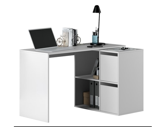 PEGANE - Bureau avec 2 niches et 2 portes coloris Blanc Artik en MDF...