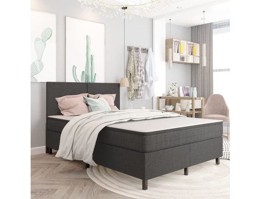 VIDAXL - Sommier 180 x 200 Sommier tapissier gris foncé tissu 180x200 cm