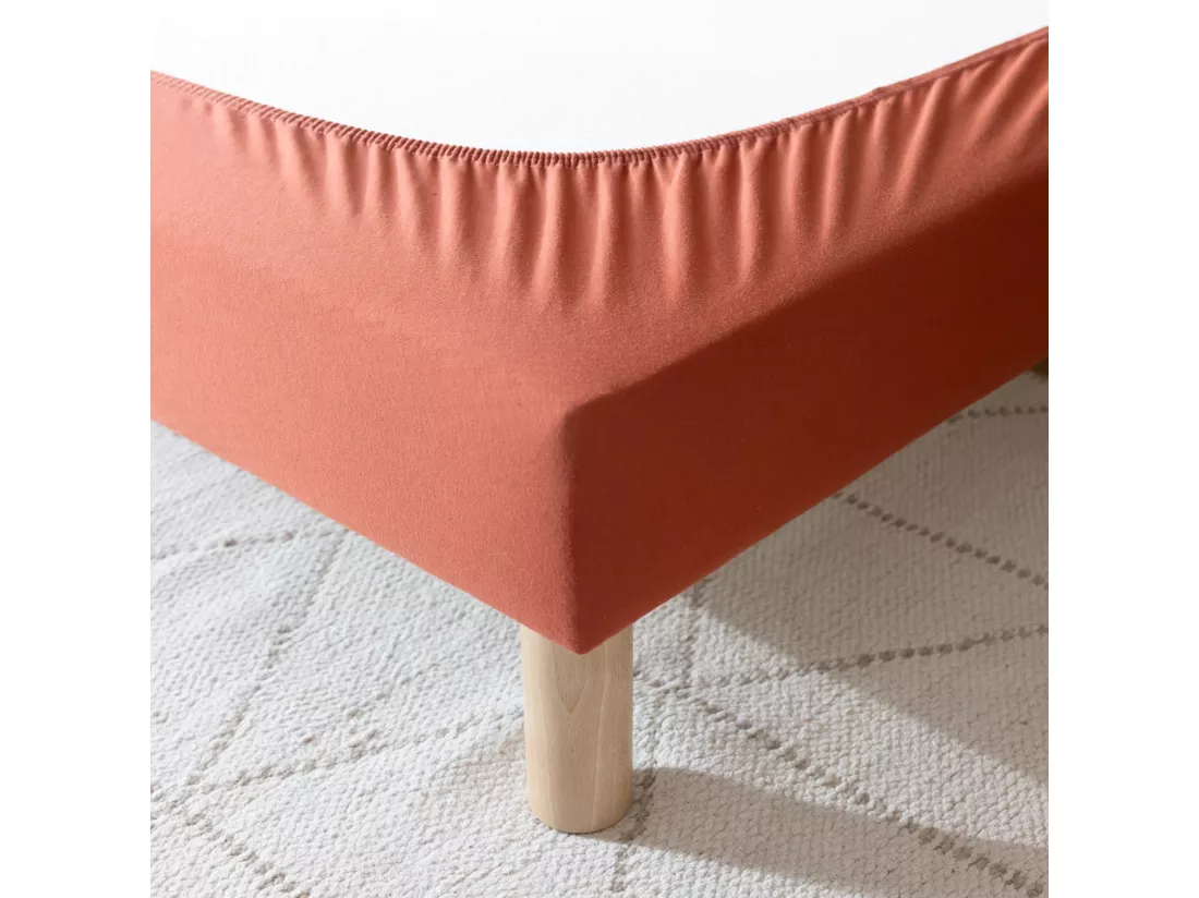 Cache-sommier coton jersey terre de sienne 140x200