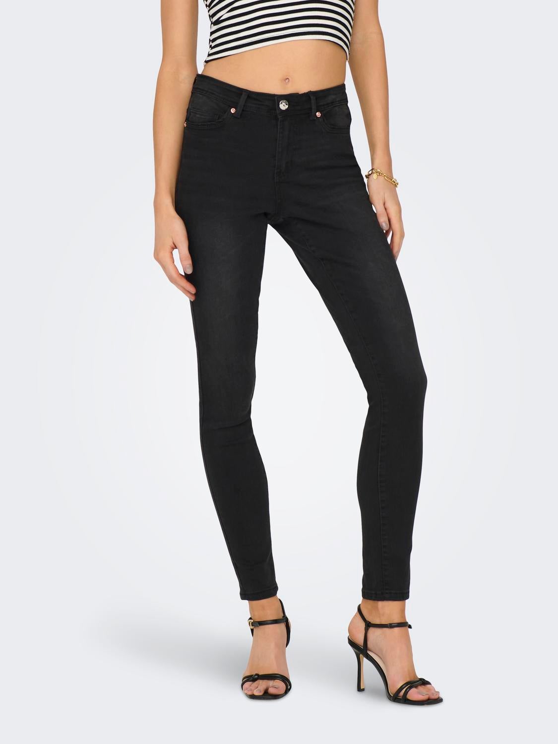 ONLWAUW Mittlere Taille Skinny Fit Jeans Washed Black