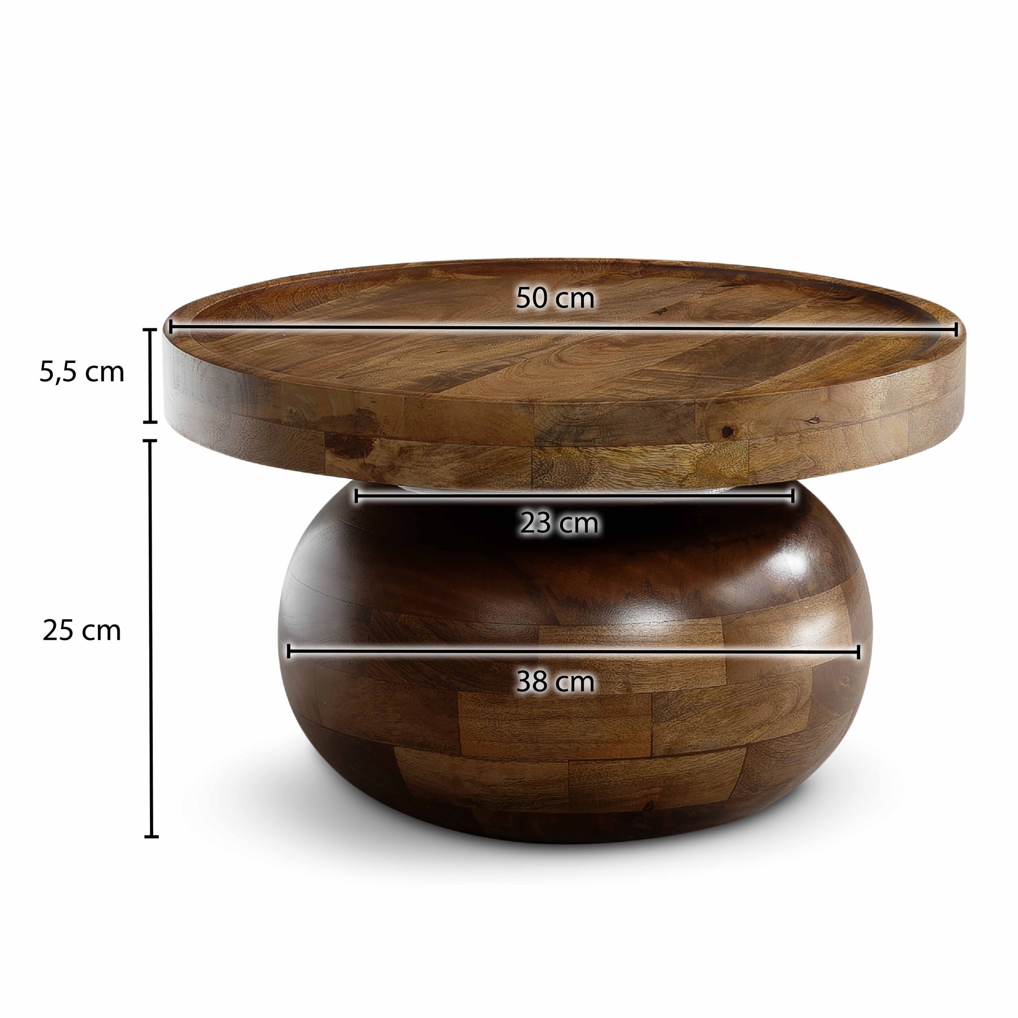 Couchtisch FineBuy Mango Sofatisch Massivholz Braun 50 cm Wohnzimmertisch Rund