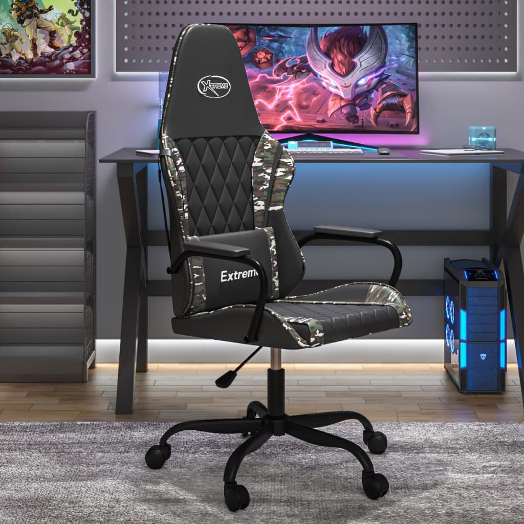 vidaXL Gaming stoel, zwart en camouflage, kunstleer