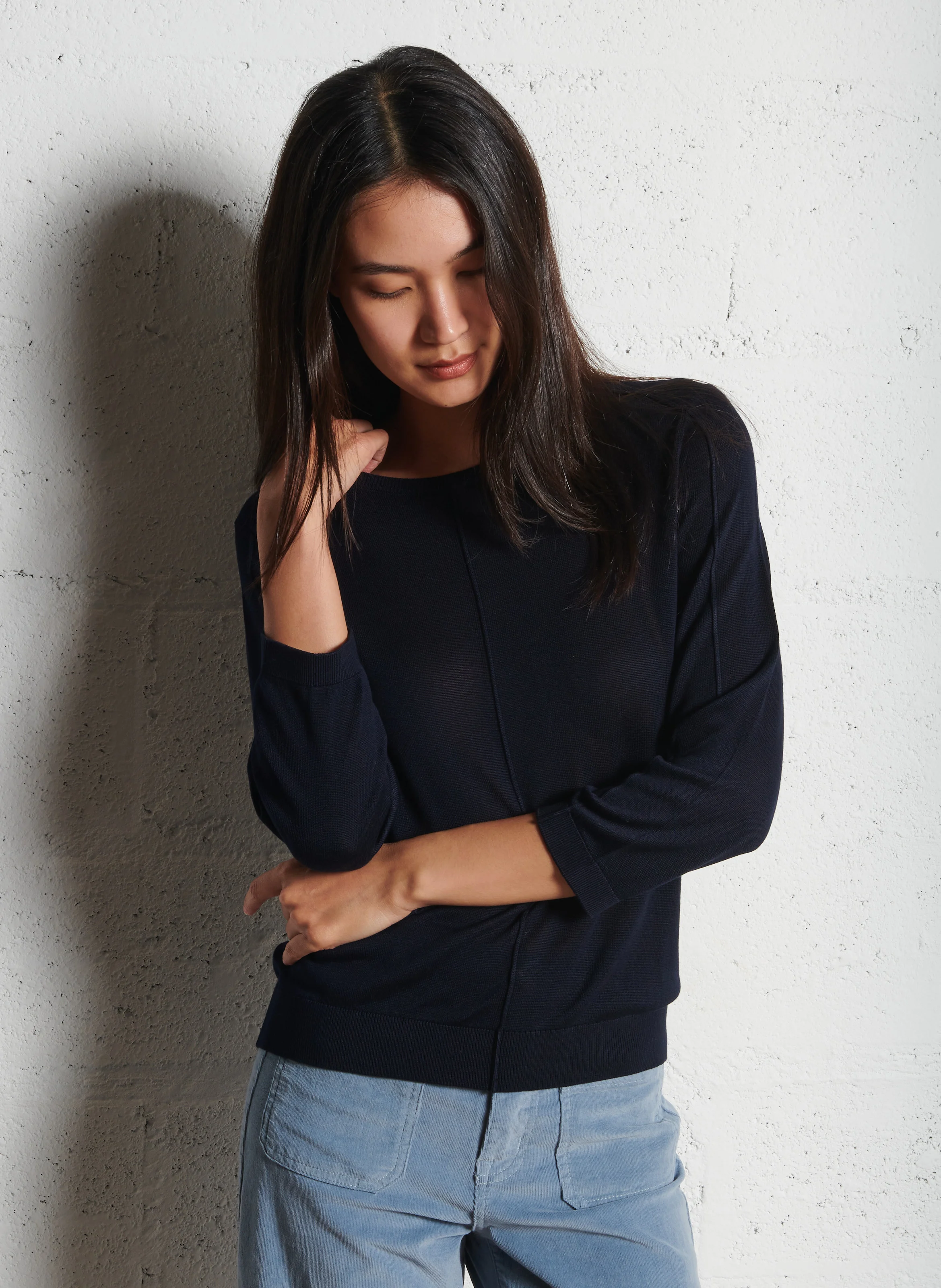 CARLY - Pull droit col rond en maille fine | Violet