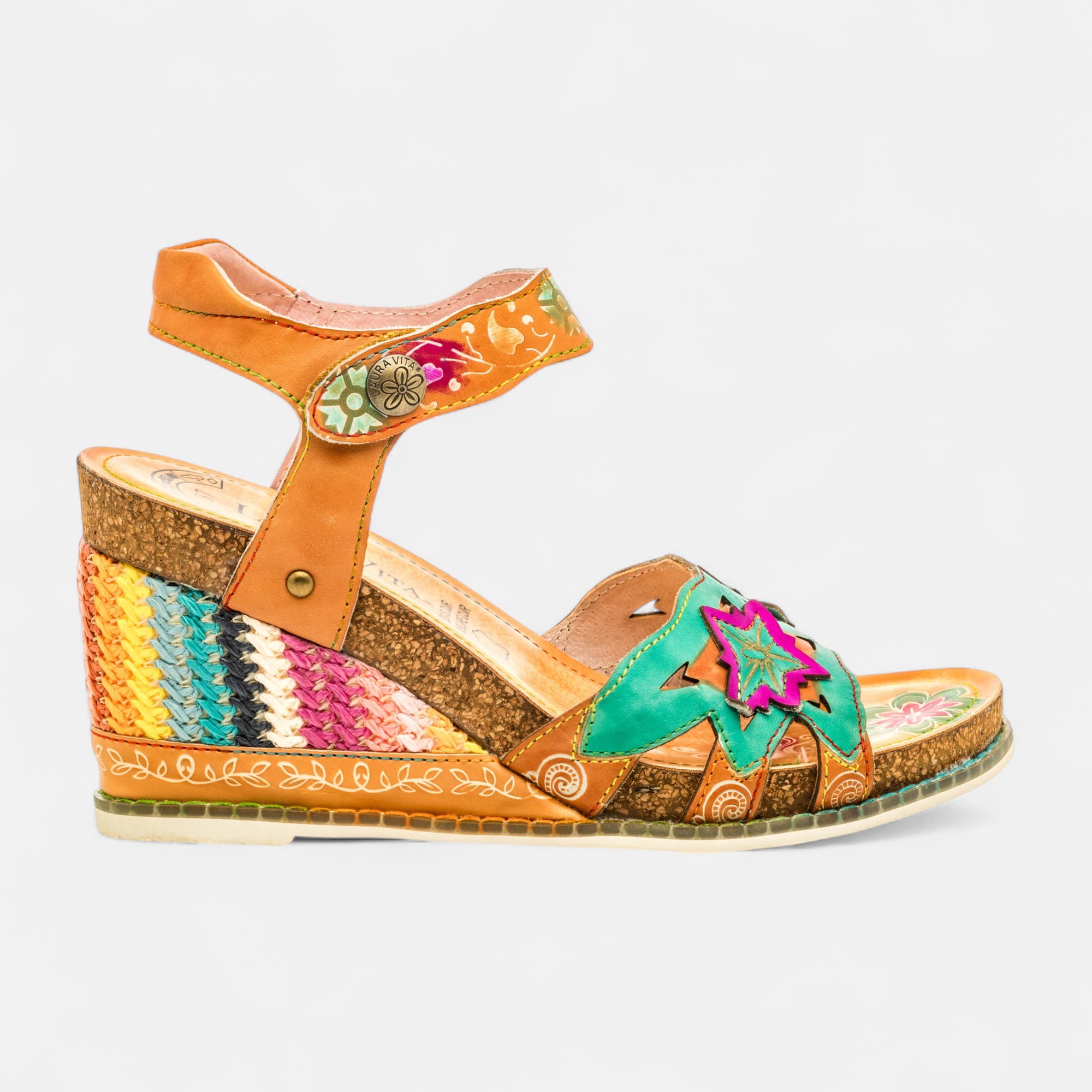 Sandales à talon compensé Femme en cuir vert