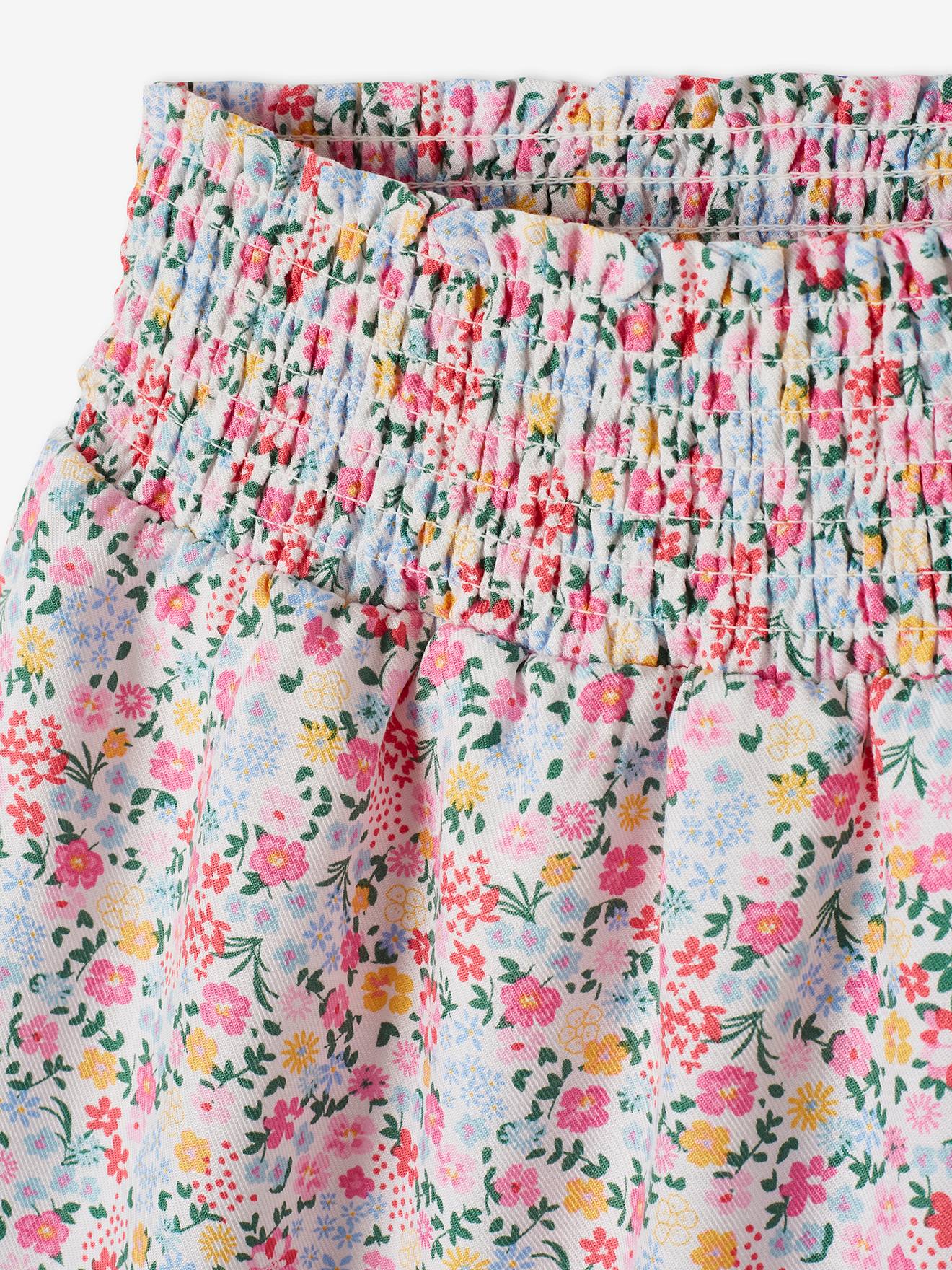 Saia-calça branca estampada com babados para meninas