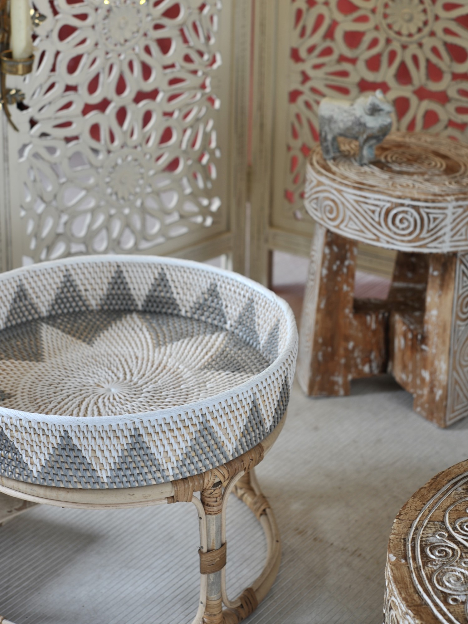 3er-Set Tablett-Tisch 'Lombok' aus Rattan von fischer's lagerhaus