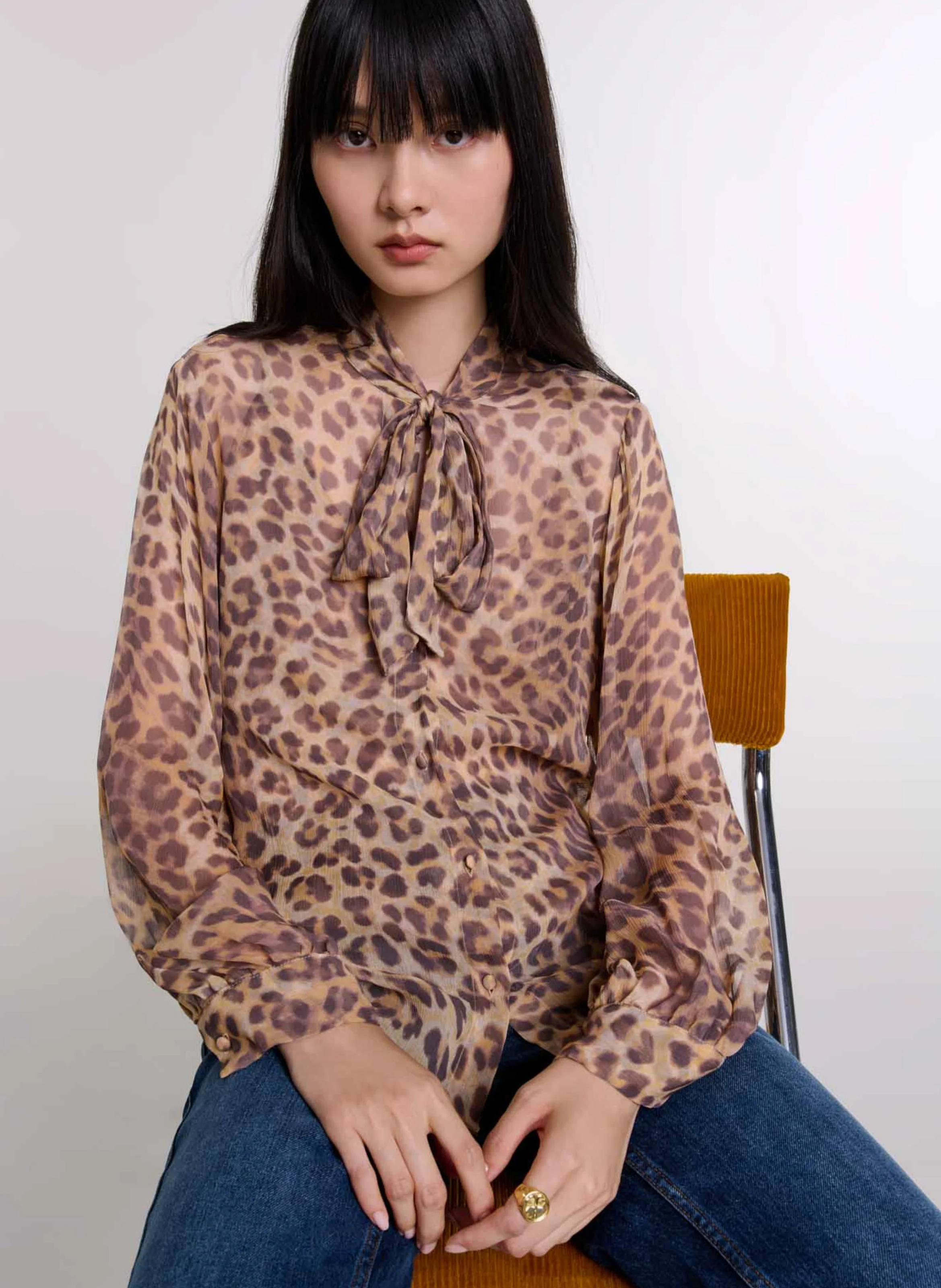 Chemise imprimé léopard col lavallière | Multicolore