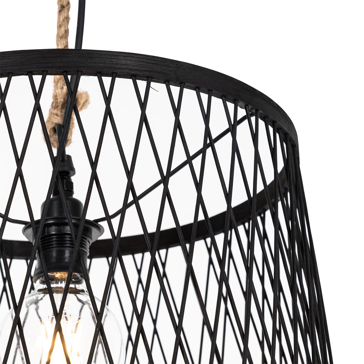 Landelijke buiten hanglamp zwart rotan 40 cm - Calamus