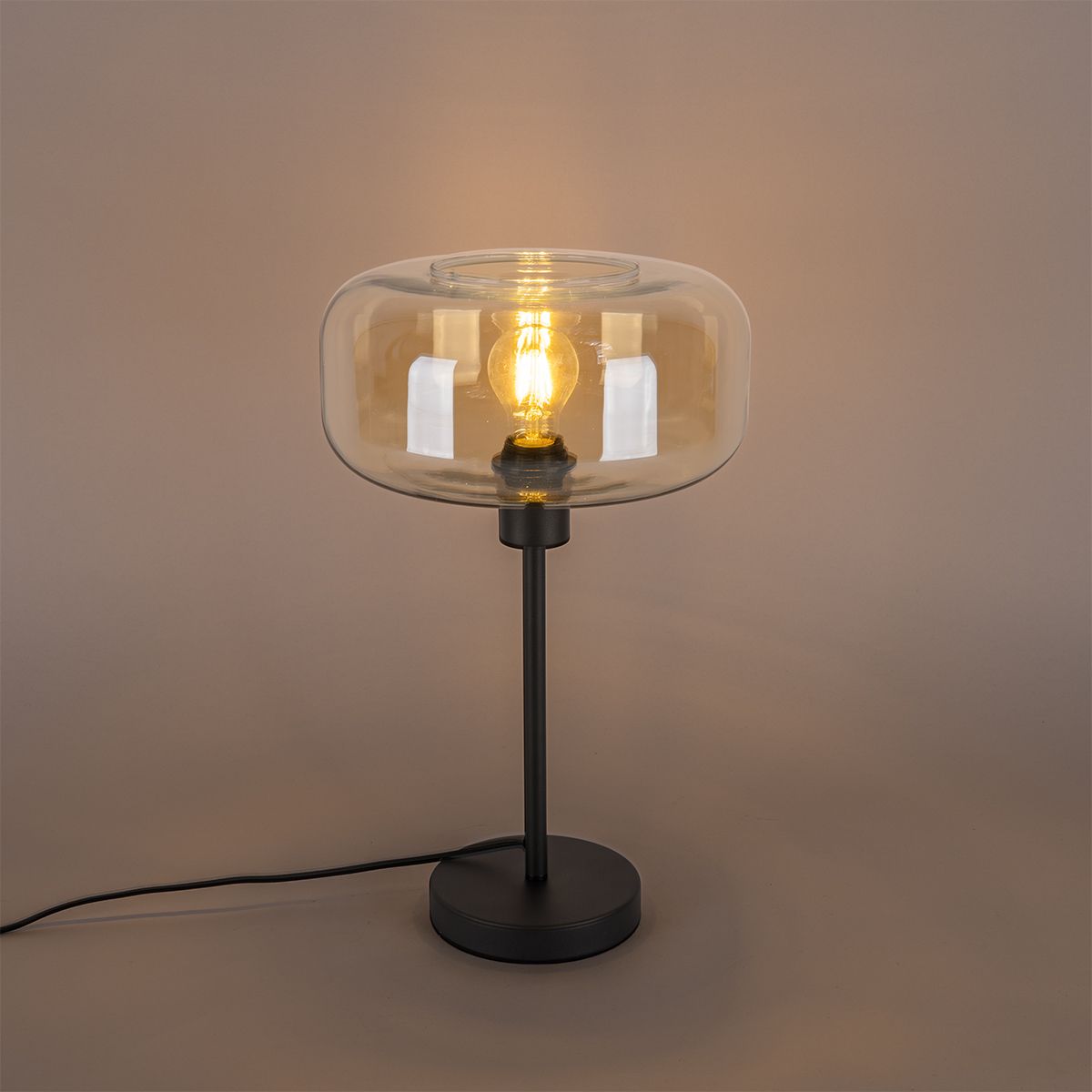 Art deco tafellamp zwart met amber glas - Bizle