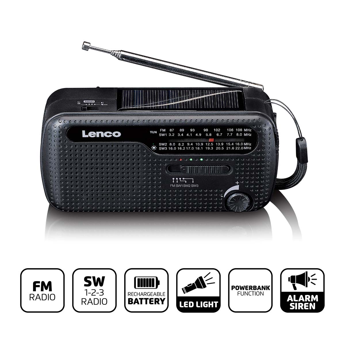 Lenco MCR-113BK Draagbare opwindbare noodradio