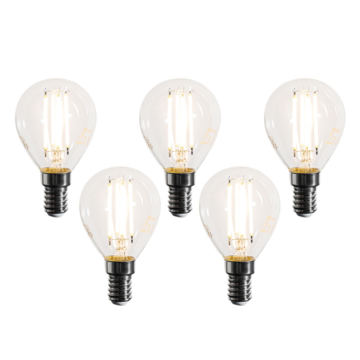 Set van 5 E14 dimbare LED lampen filament G45 helder 4W 470 lm 2700K
