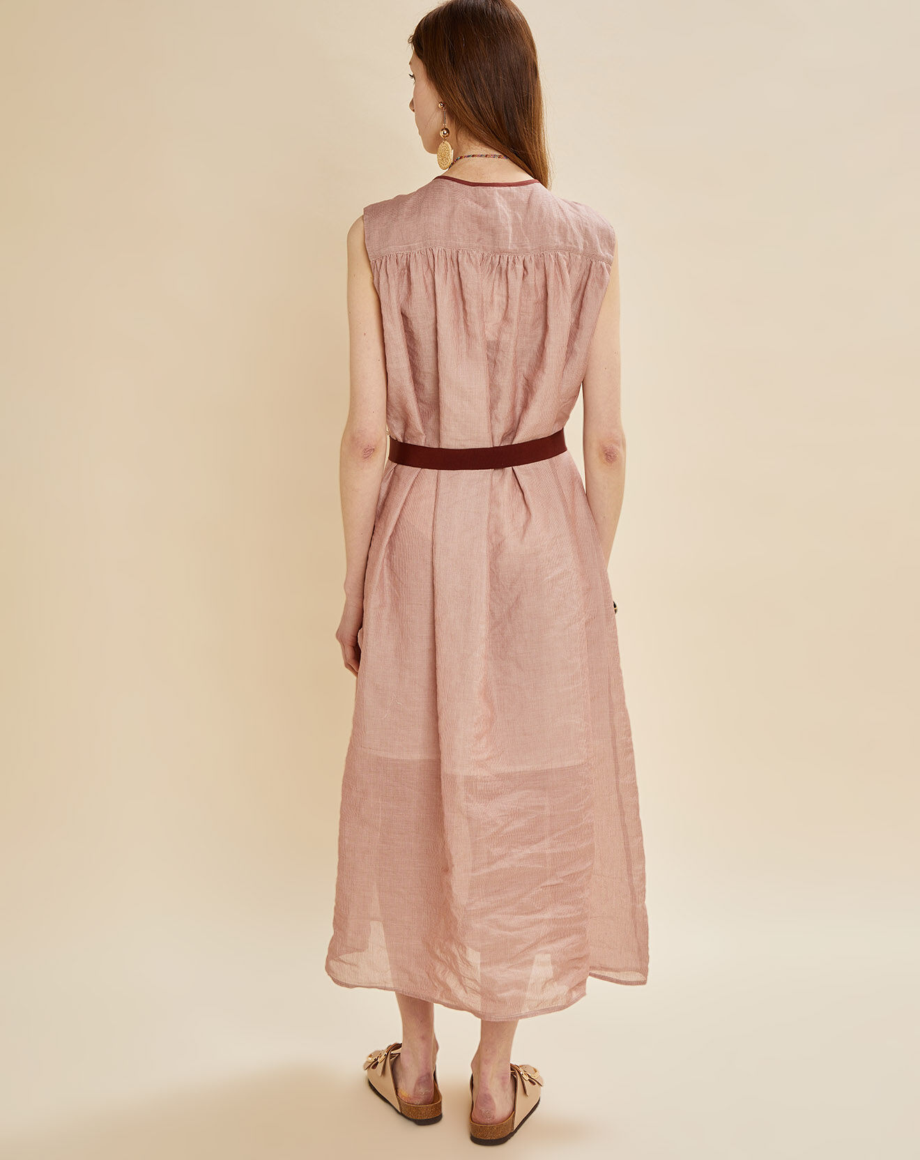 Chloé Stora Robe Naomie fines rayures terre