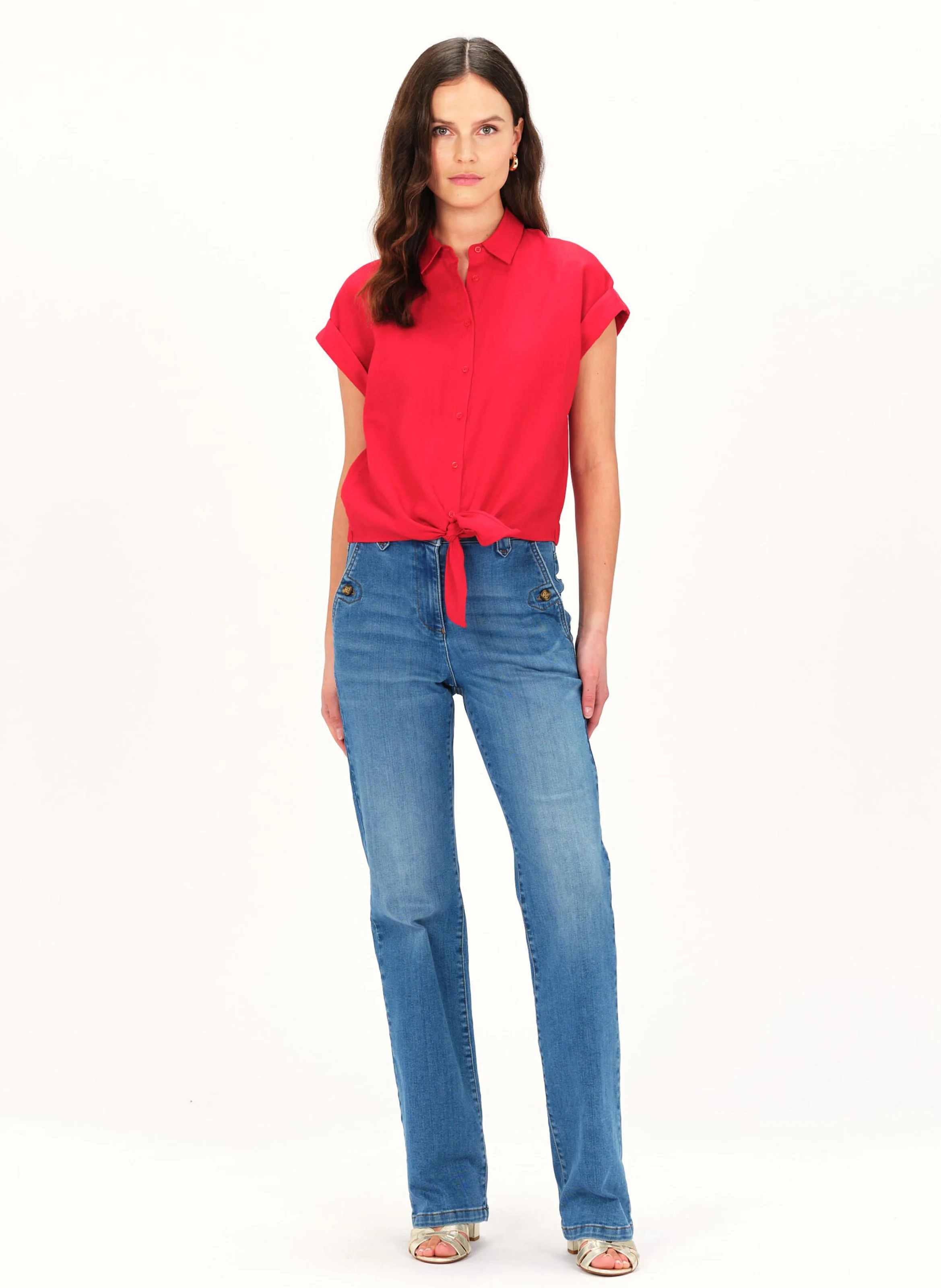 CLIVIO1 - Chemise manches courtes en lin | Rouge