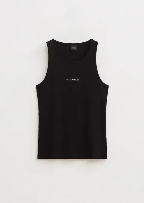 Singlet met rib zwart (ZWART)