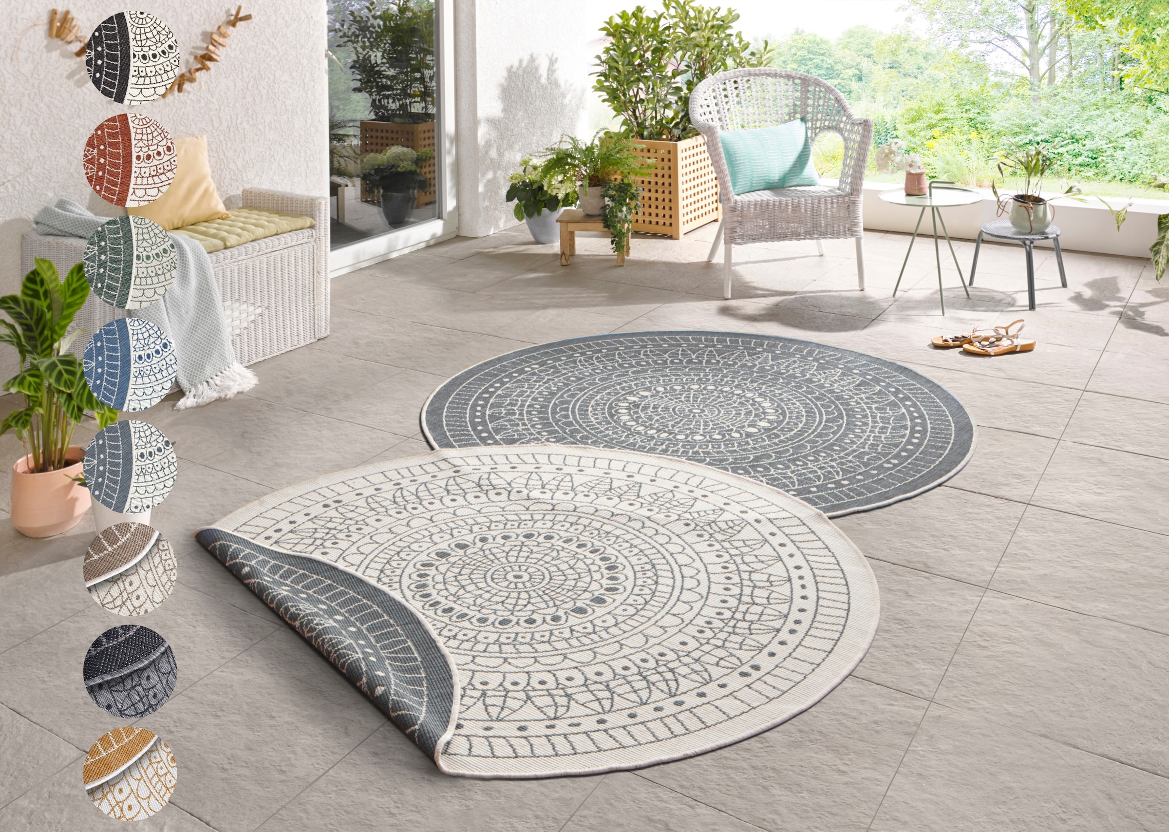 HANSE Home Teppich »Porto Wendeteppich« rund 5 mm Höhe In-& Outdoor, Wetterfest, Balkon, Garten, Wohnzimmer, Wasserfest