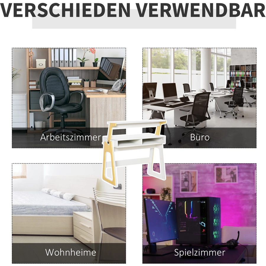 HOMCOM Computertisch mit verstellbarem Regal weiß