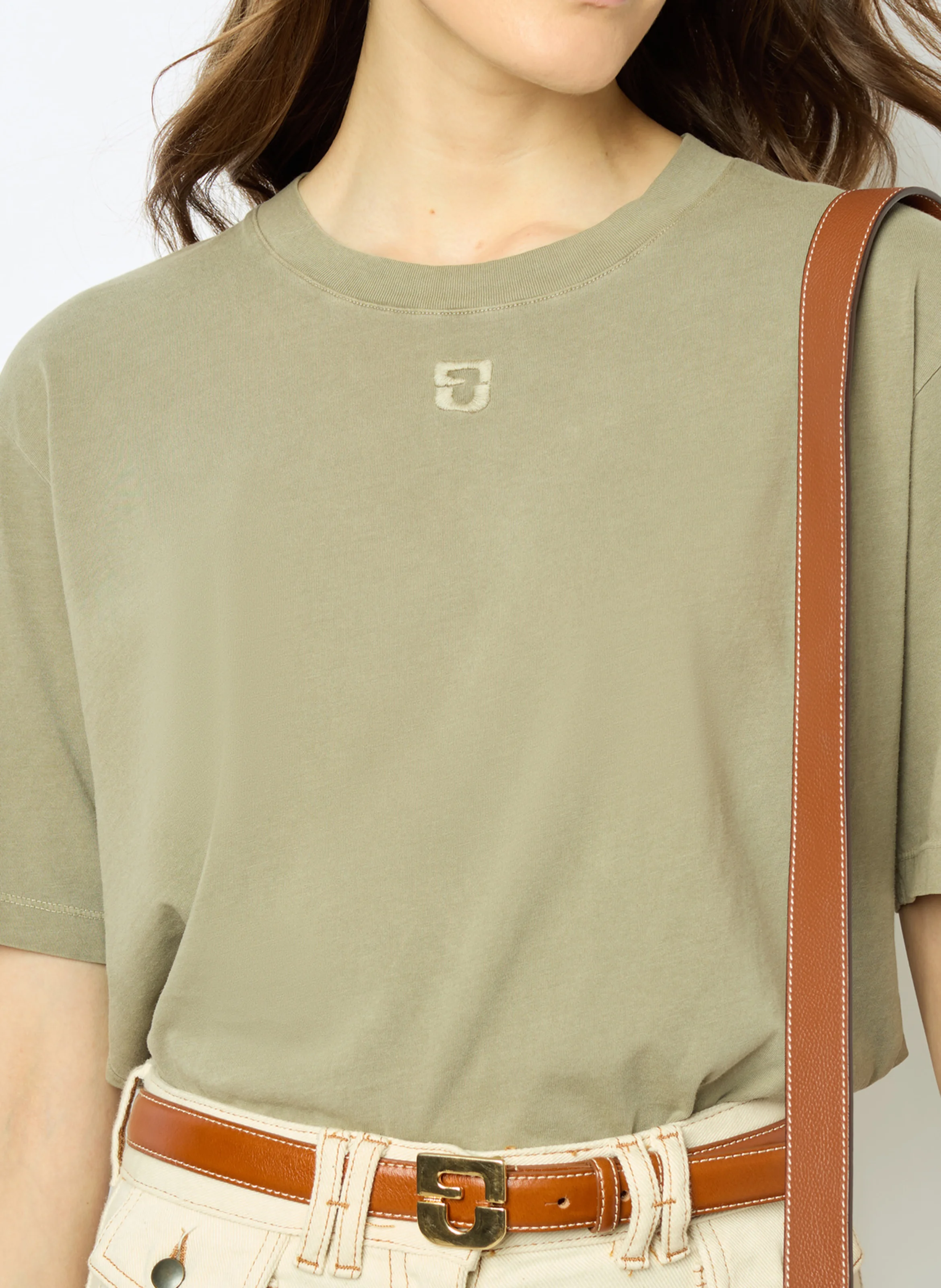 AZEMIA - Tee-shirt col rond droit en coton | Vert