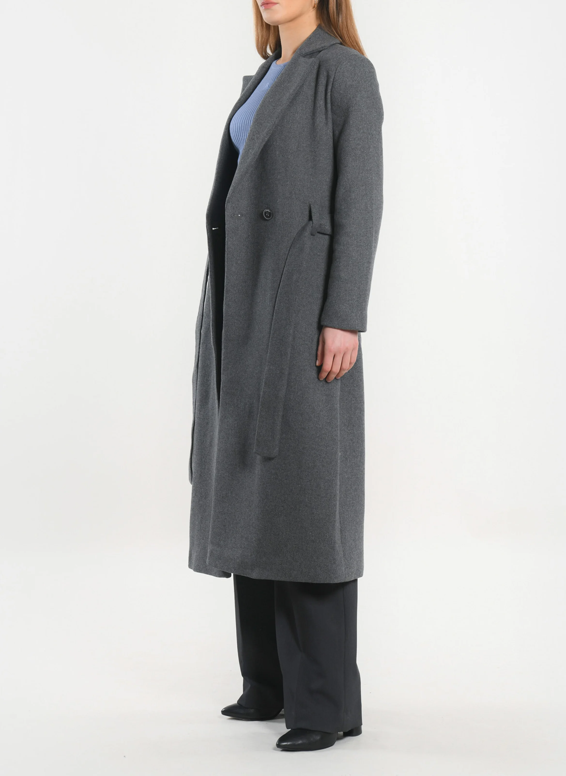 ASTRID - Manteau droit en laine mélangée | Gris