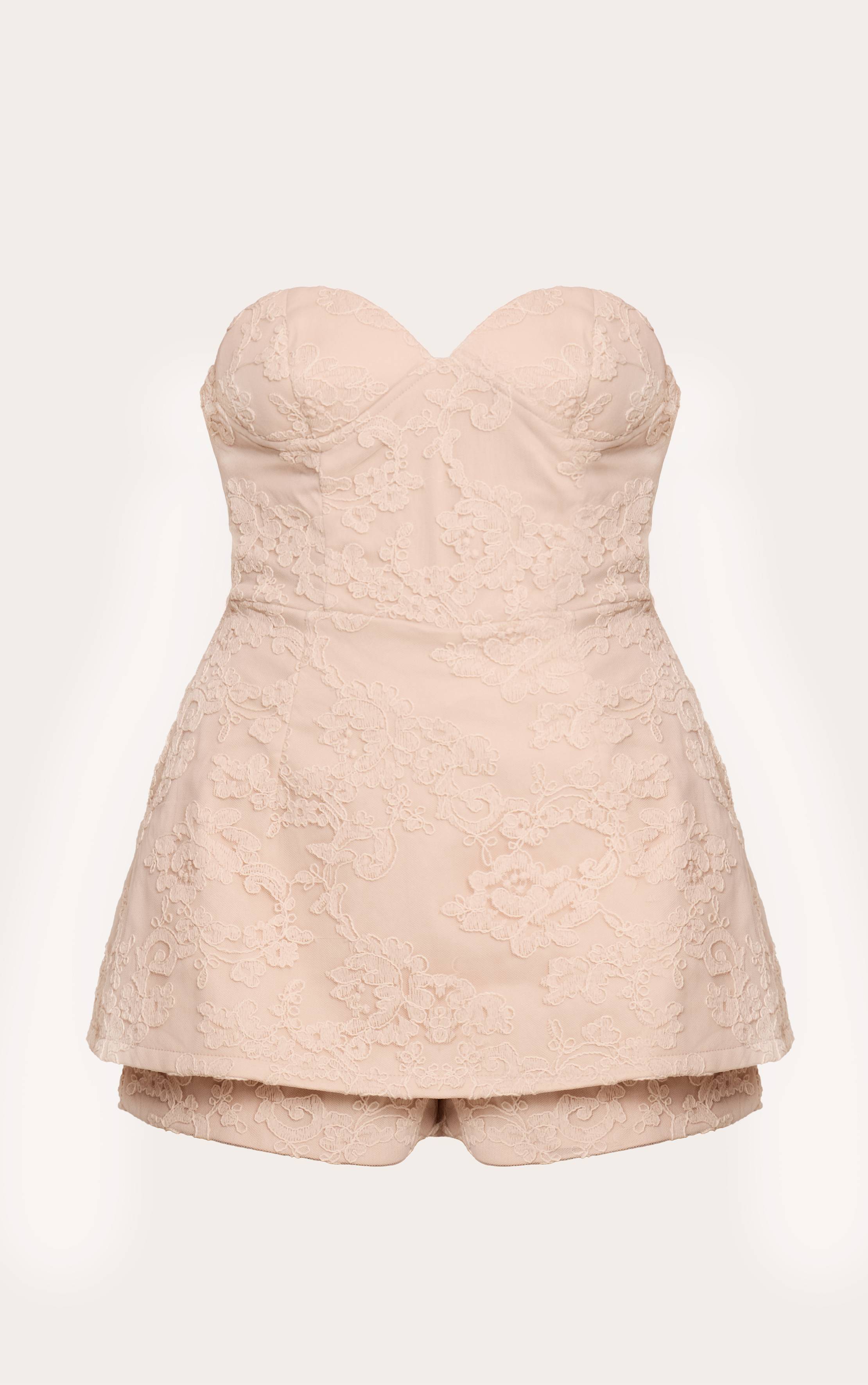 Light Nude Combinaison Short Bandeau En Dentelle Crochet Florale