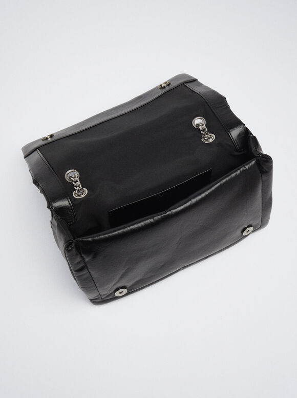 Bolsa de ombro acolchoada com corrente - Preta