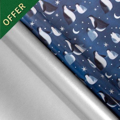 Penguins On Navy Rollwrap Pack X2: 3M Rollwraps & 6 Gift Tags