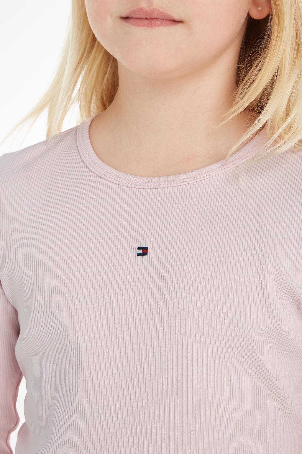 Tommy Hilfiger ribgebreide longsleeve met logo lichtroze