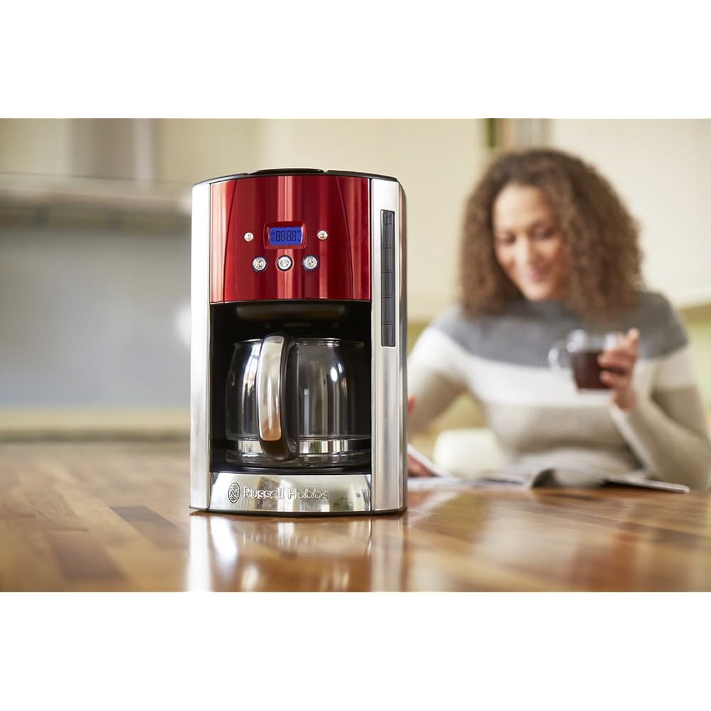 Russell Hobbs Cafetière [Technologie WhirlTech-extraction optimale] Luna rouge (1000W,Verseuse en verre 1,5L, 12 tasses, Programmable, Minuteur digital, Auto-Nettoyante) Machine à café filtre 23240-56 : Cuisine et Maison