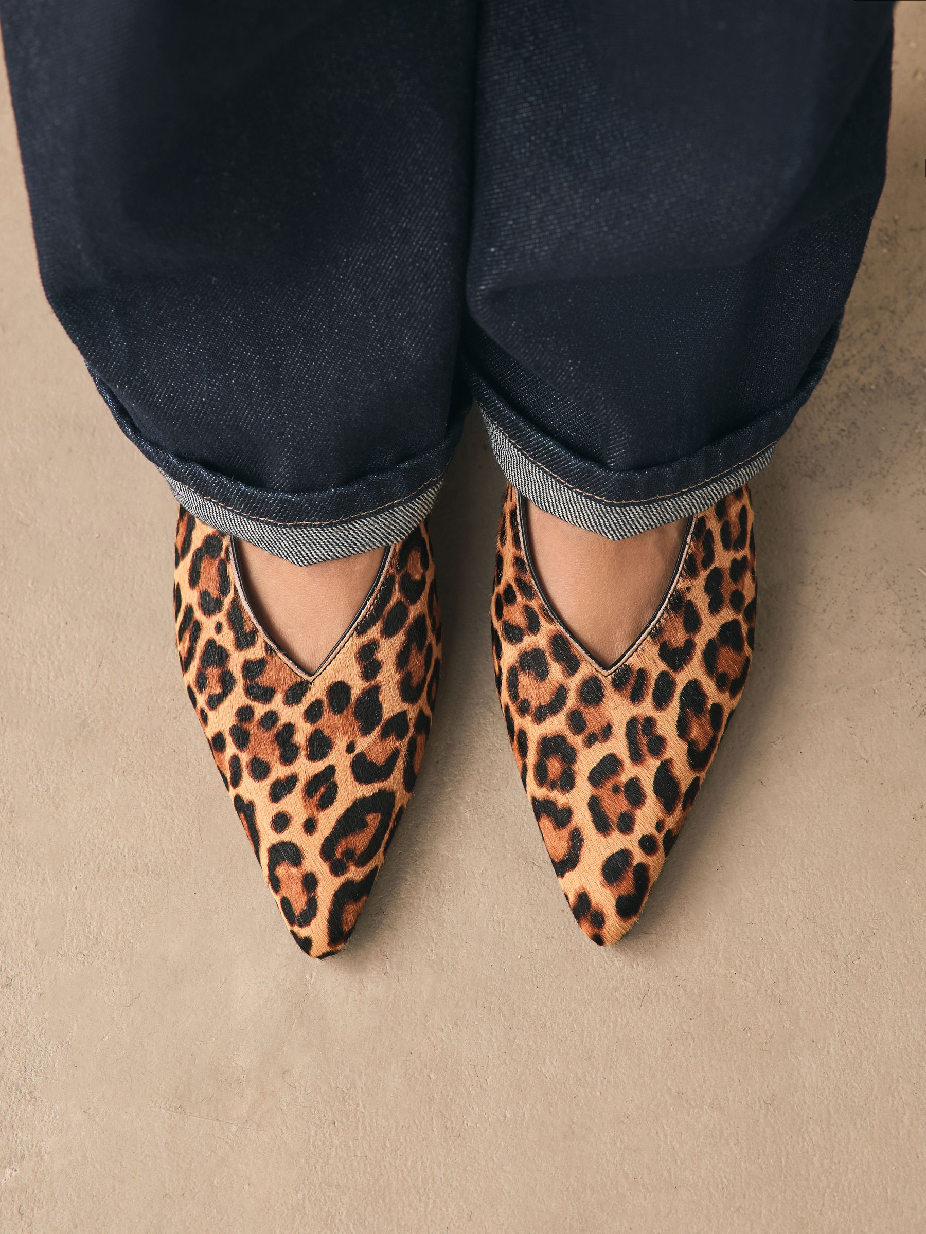 Luipaard - Leren puntige teen slingback hakken