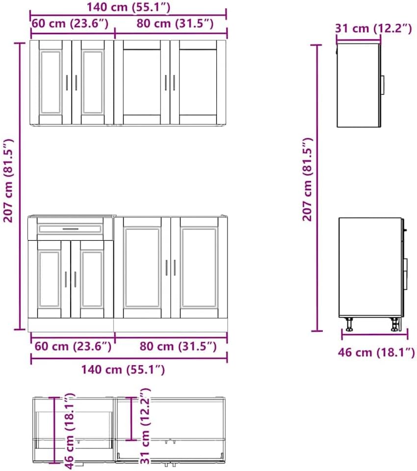 vidaXL 4-TLG. Küchenschrank-Set Porto Schwarz Holzwerkstoff, Küchenzeile, Küchenschrank, Schrank, Hängeschrank, Spülenunterschrank, Küchenmöbel