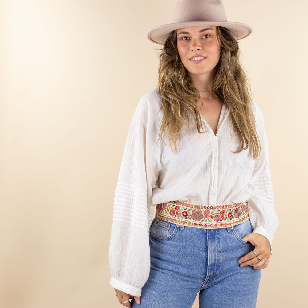 Moonrise velvet riem Adhara beige - multi met bloemen