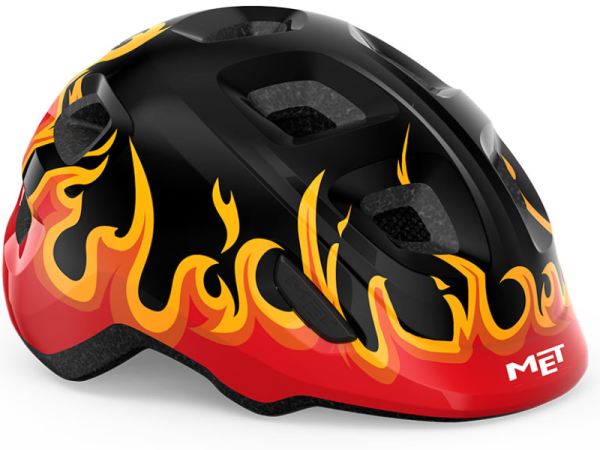 MET Hooray Green Buckle Børnehjelm, Black Flames