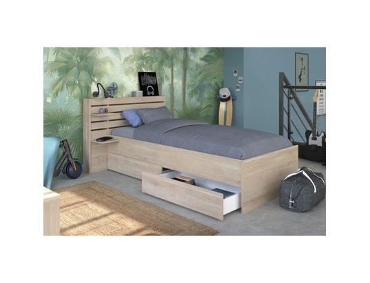 PARISOT - Lit enfant escale 90x190/200 cm - décor chene - tete de lit...
