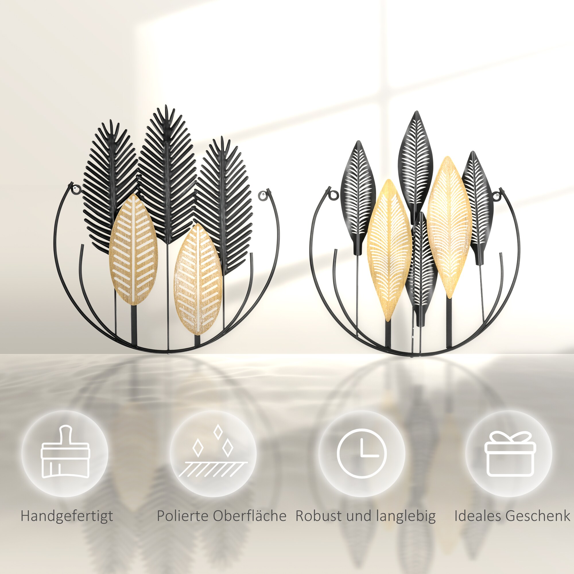 HOMCOM Wanddekoration mit Metallrahmen schwarz, gold 40L x 46H cm
