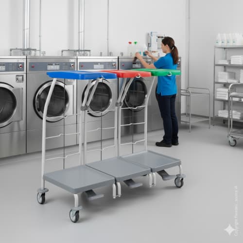 Chariot de ramassage linge 3 supports avec pédale Filmop