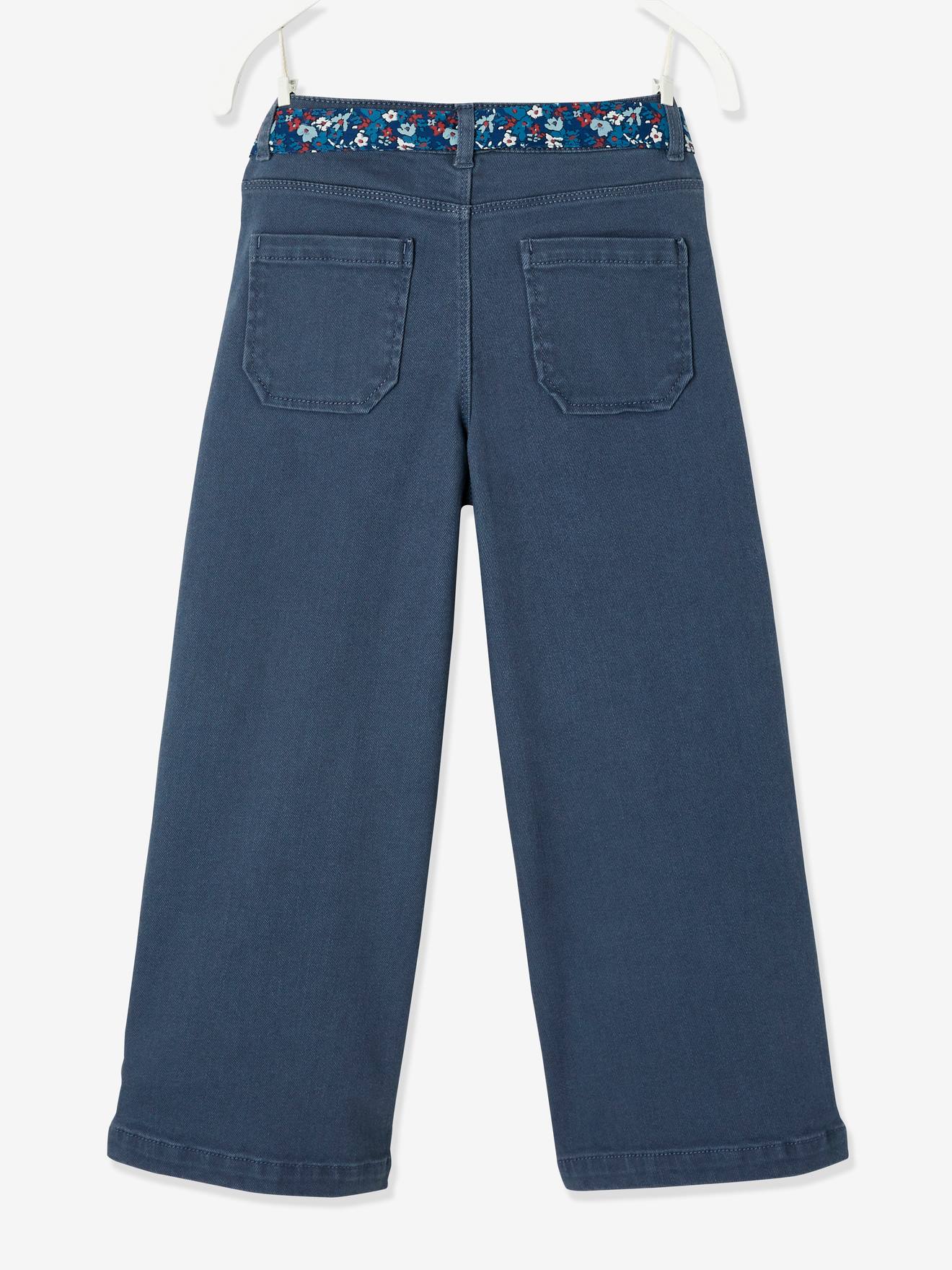 Calça cropped de pernas largas para meninas, lisa, cinza médio