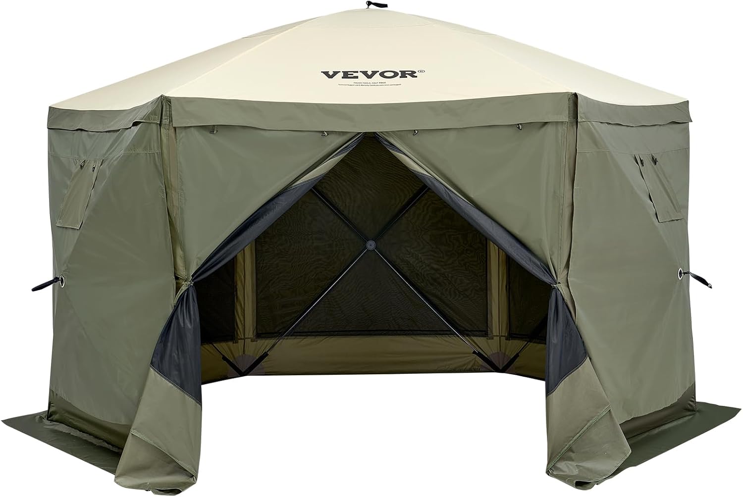 VEVOR Pavillonzelt, Gartenzelt mit 6-seitigem Baldachin, Sonnenschutz mit 6 abnehmbaren Sichtschutz-Windtüchern und Netzfenstern, 3,66 x 3,66 m, Pop up Zelt mit Moskitonetz, Grün