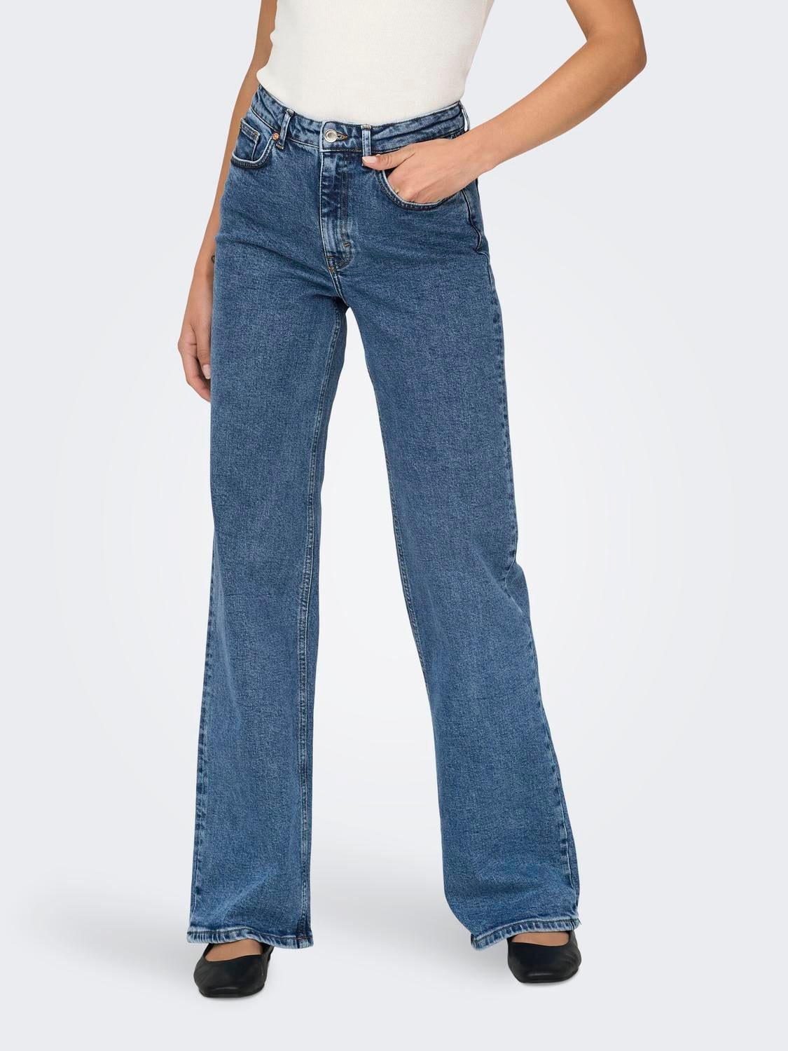 ONLJUICY Hohe Taille Weiter Beinschnitt Jeans Medium Blue Denim