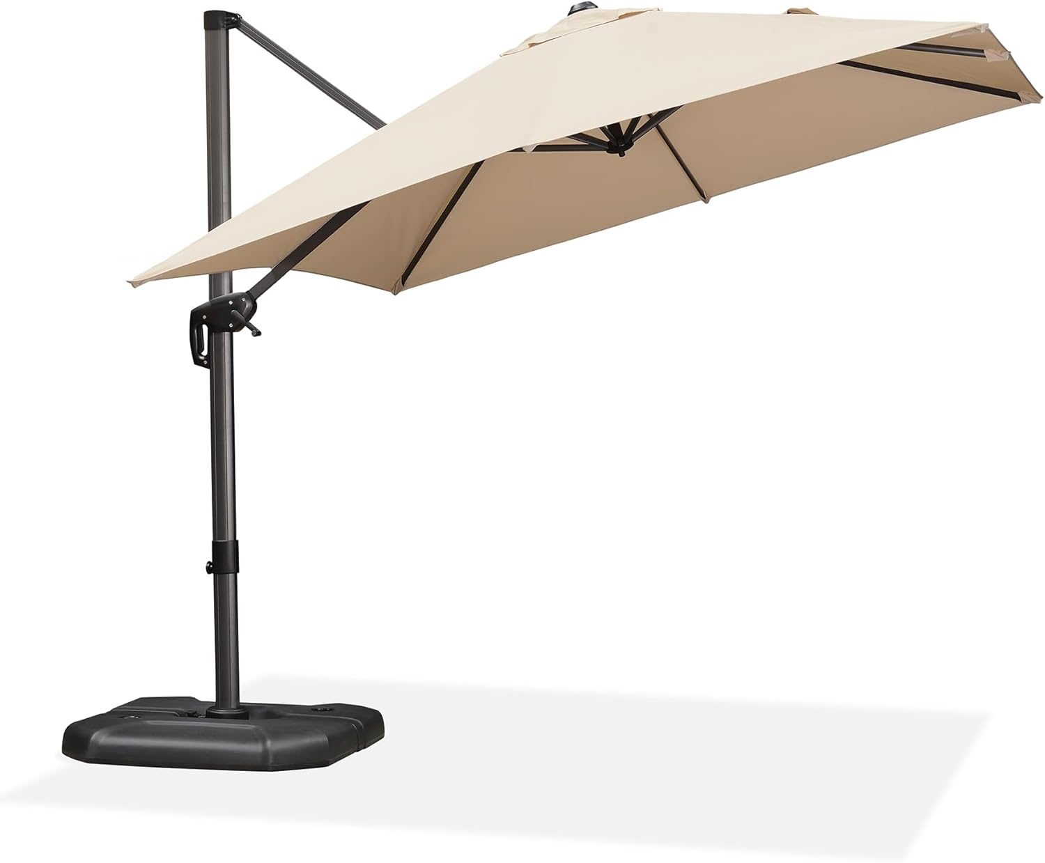PURPLE LEAF Sonnenschirm 270 x 270 cm Groß Ampelschirm mit Kurbel 360-Grad Drehbar mit Fußpedal und Kreuzsockel für Terrasse, Balkon Sonnenschutz, Beige