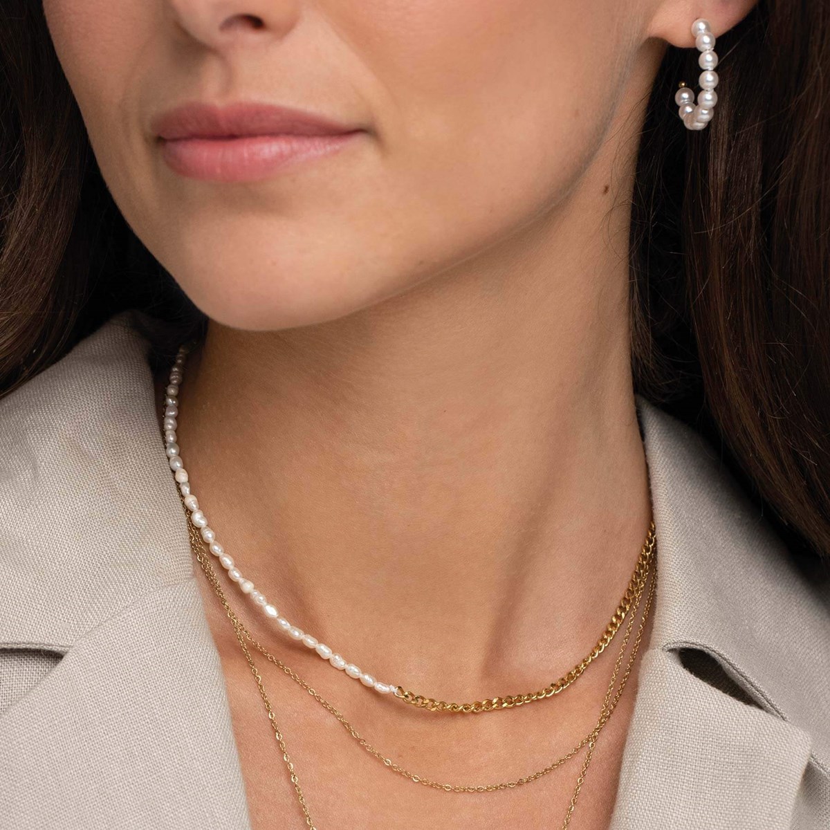 Multi rangs Duo acier doré perles