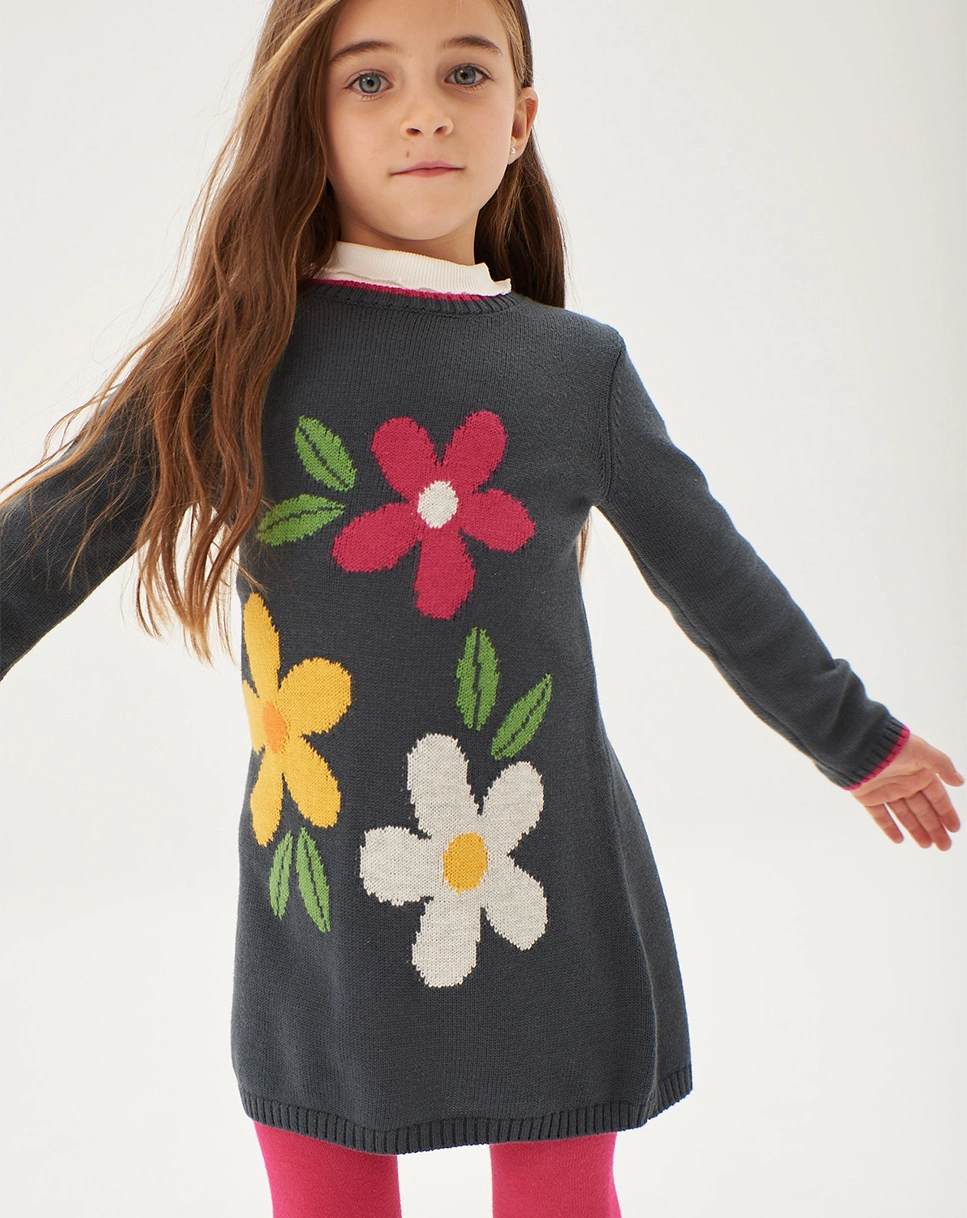Strick-Langarmkleid FLOWER in anthrazit