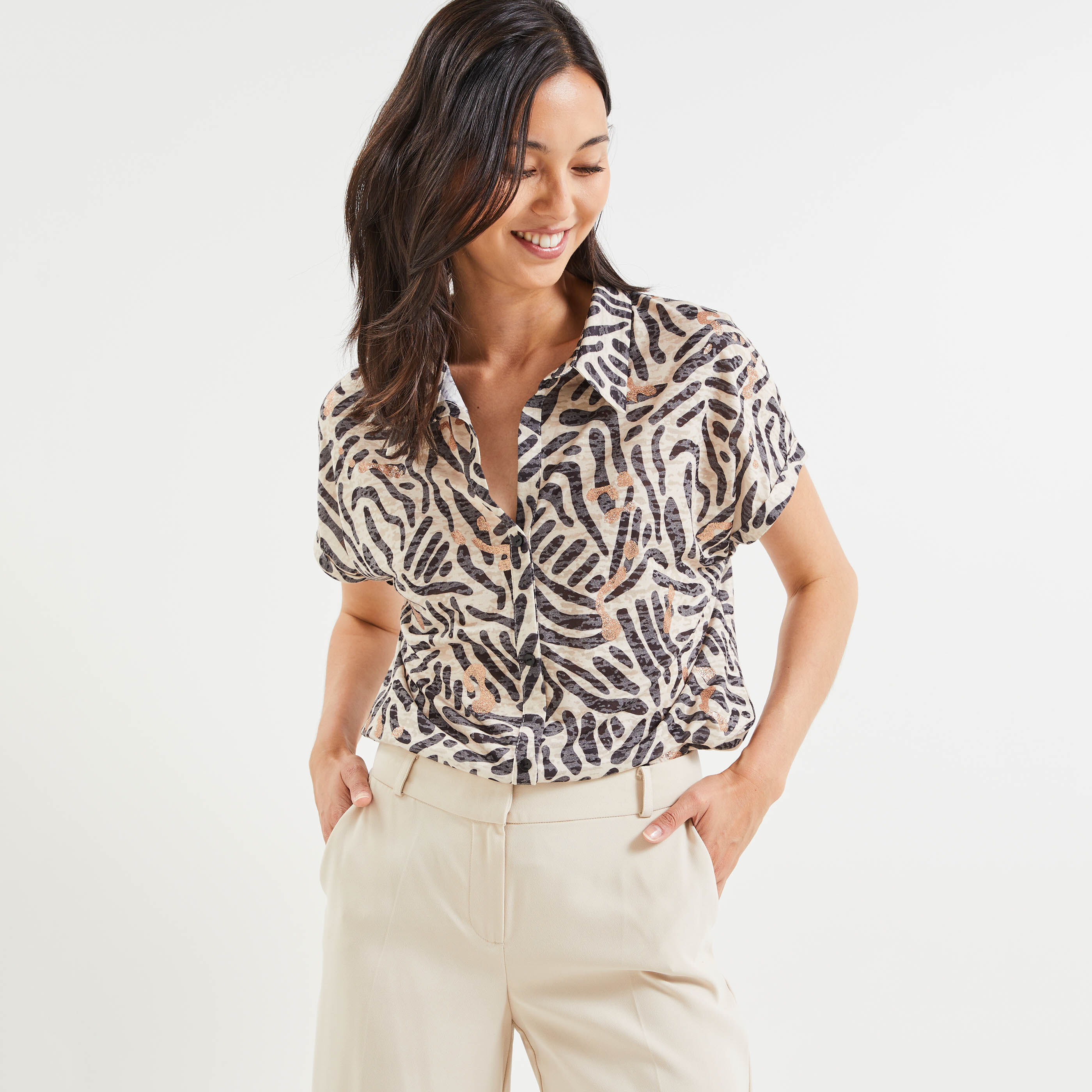 Tshirt style chemise femme - BEIGE