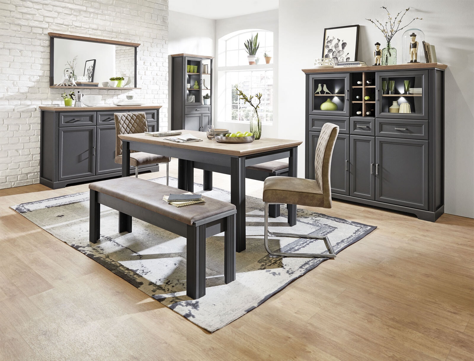 Highboard Jasmin Graphit/Artisan Eiche-Optik 143x150x42 cm
