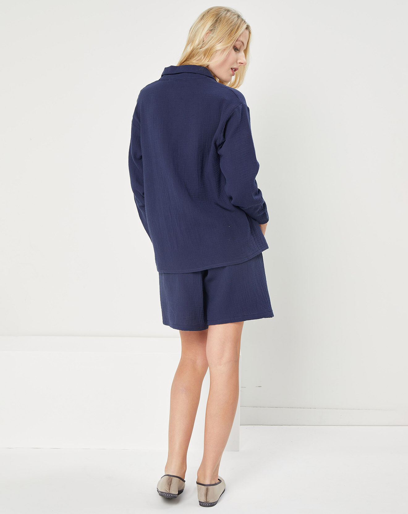 Quartier Latin Pyjama 100% Gaze de Coton Maria Intemporel bleu marine
