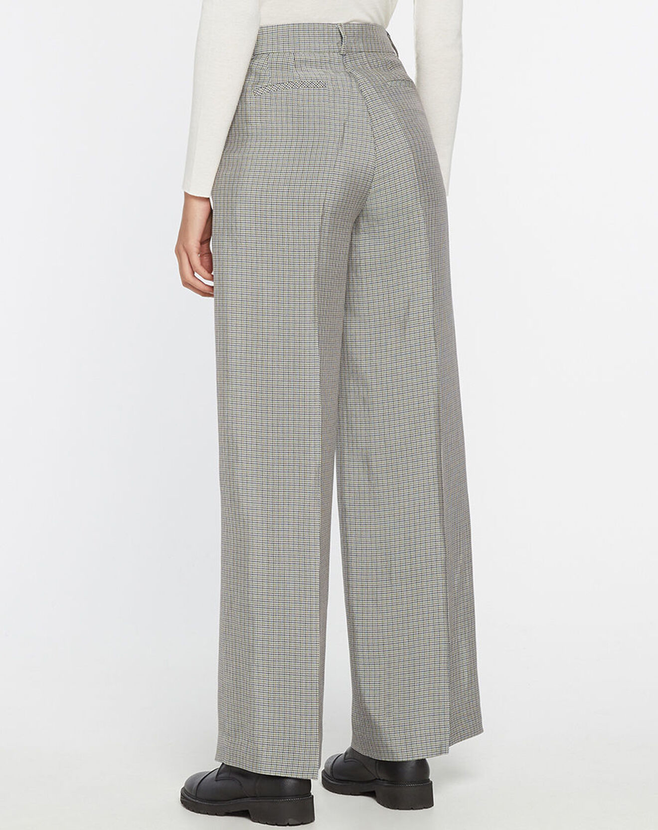 Galeries Lafayette Pantalon large et fluide imprimé pied-de-poule bleu