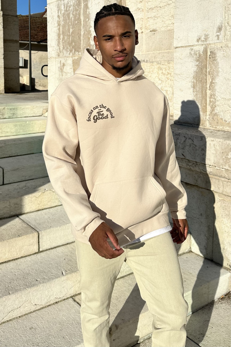 Sweat beige à capuche 
