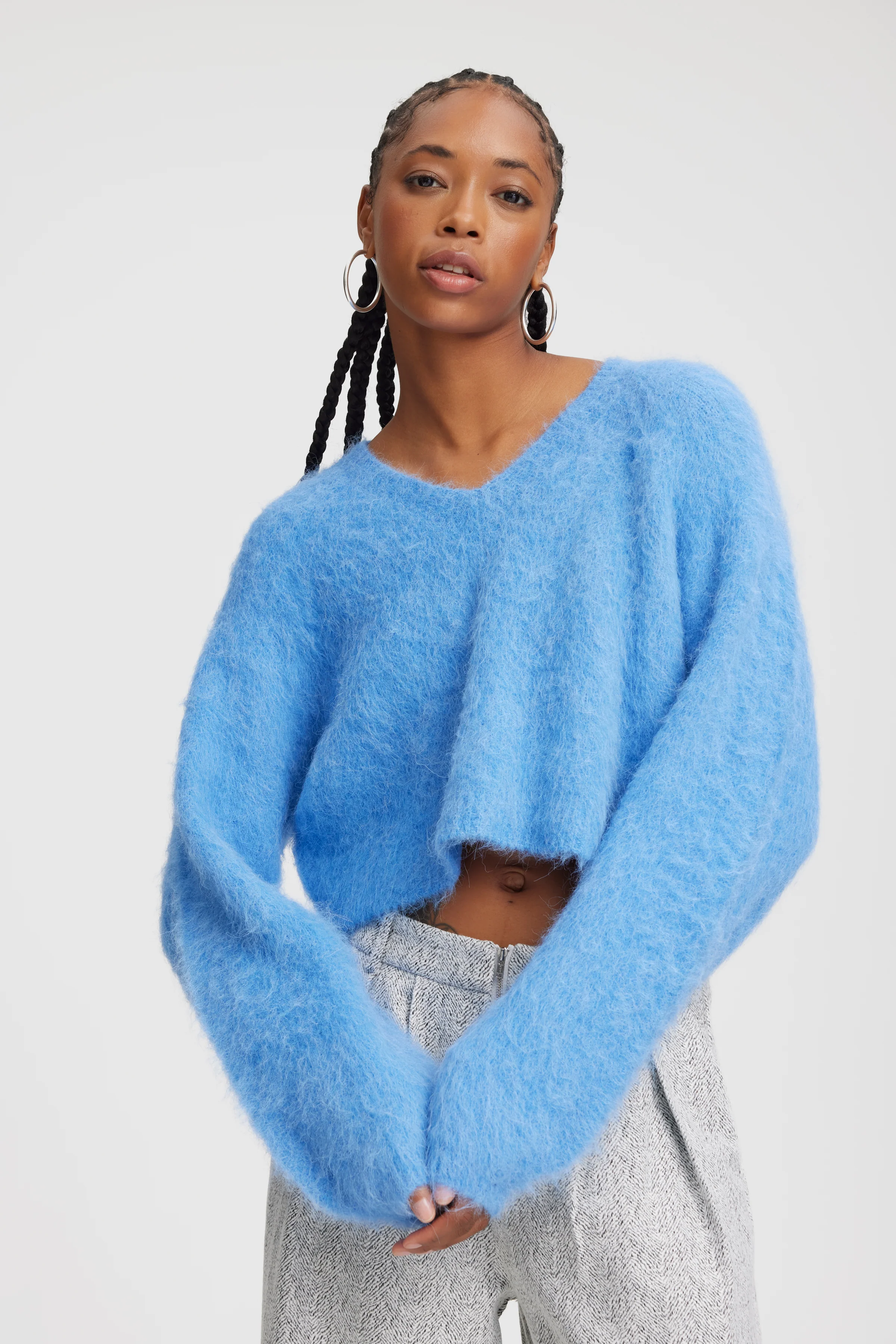 GESTUZ  SafiGZ Cropped V-neck striktrøje - Marina